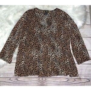 Marisol Size Large Leopard Print Acetate Slinky Travel Knit 3/4 Sleeve Top